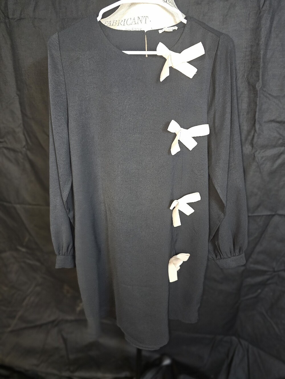 JODIFL Black Mini Dress with Cream Bow Accents - Picture 1 of 3